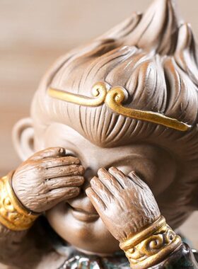 中式陶瓷工艺品创意摆件可爱四不猴 家居禅意茶空间装饰品生肖猴