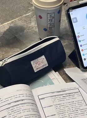 韩系简约文具袋ins日系女初高中生纯色高颜值个性笔袋拉链文具盒