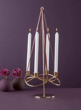 丹麦georg jensen乔治杰生不锈钢镀金亮银烛台烛光晚餐餐厅摆件
