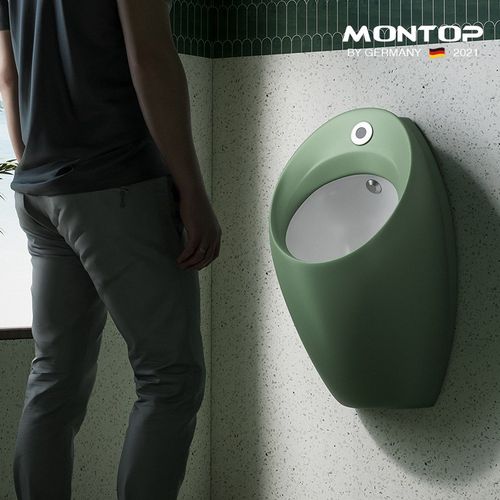 绿色陶瓷小便斗自动一体s感应式挂墙式酒店男士卫生间壁挂小便池 - 图2