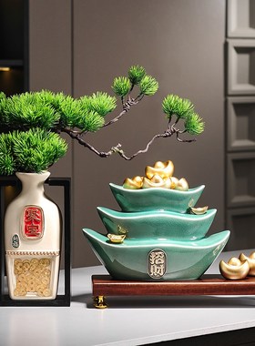 招财聚宝盆摆件新中式家居客厅办公室博古架高档装饰品乔迁礼物