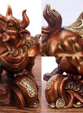 新款纯铜牛摆件招财进宝牛转乾坤中式电视柜玄关酒柜W家居饰品礼