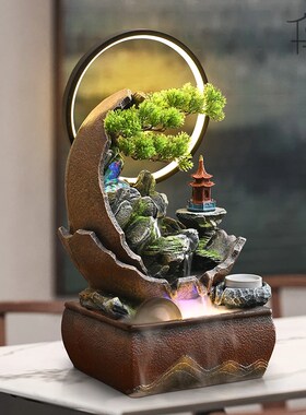 新中式假山流水摆件客厅茶室风水轮装饰公司招财循环水景乔迁礼物