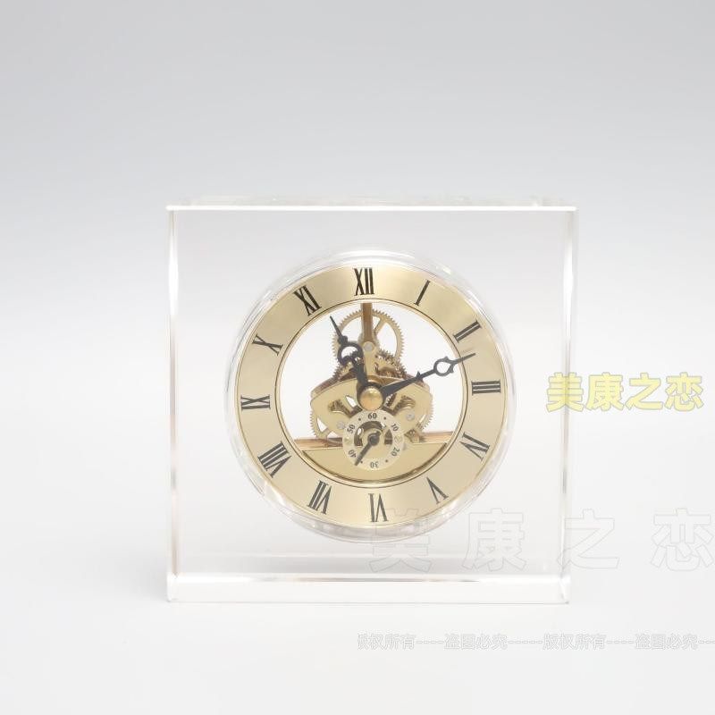 现代轻奢高档中古透明水晶座钟摆件样板房客厅书桌面家居软装时钟,淘宝优惠券,粉丝福利购,淘宝优惠卷