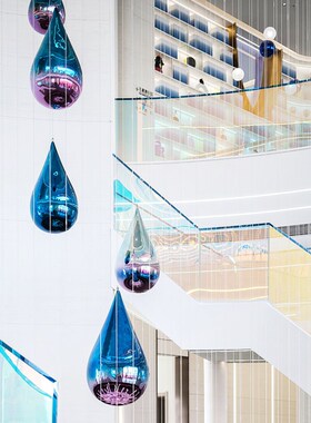 透明小水滴雕塑商场空中吊饰树脂酒店售楼处天花板悬挂装置艺术品