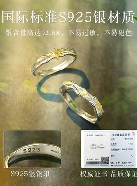 树与太阳情侣戒指银一对轻奢小众设计款对戒女男三八节礼物送女友