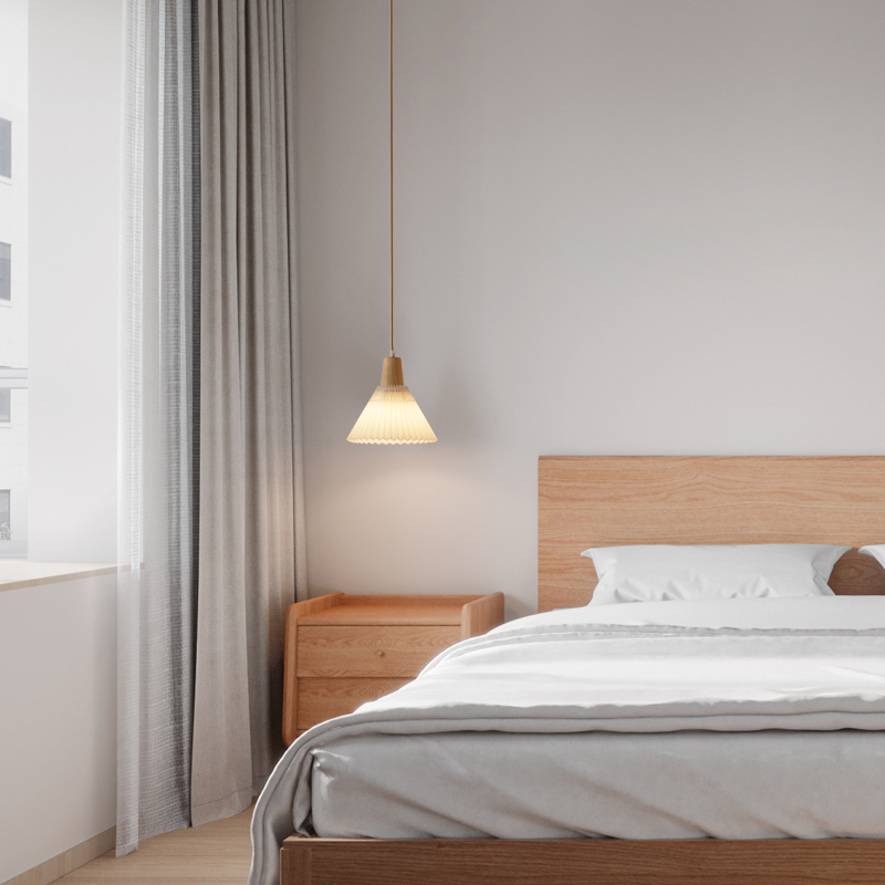 北欧日式餐厅吧台床头百褶布艺轨道位移吊灯阳台田园复古原木灯具 - 图2