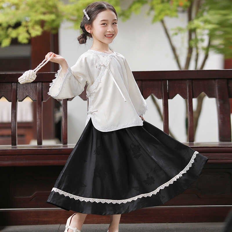 儿童汉服复古倒大袖上衣女童中国风白色内搭衬衣春秋款女孩唐装,淘宝优惠券,粉丝福利购,淘宝优惠卷