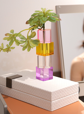 现代简约北欧彩色水晶玻璃花瓶透明插花小众清新高级感摆件