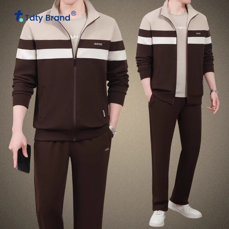 潮流时尚运动休闲服外套套装男士春秋季三件套2025新款中老年套装,淘宝优惠券,粉丝福利购,淘宝优惠卷