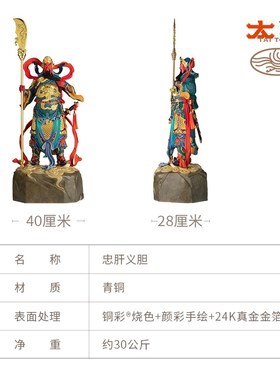 太铜 铜摆件《忠肝义胆》财神桌面客厅玄关家居装饰工艺品摆件