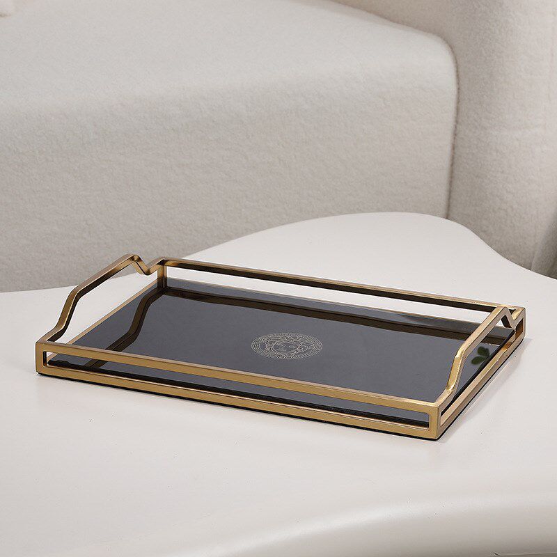Nordic style light luxury golden mirror glass tray coffee table tea set wine set European modern high-end storage tea tray