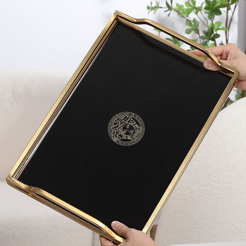 Nordic style light luxury golden mirror glass tray coffee table tea set wine set European modern high-end storage tea tray