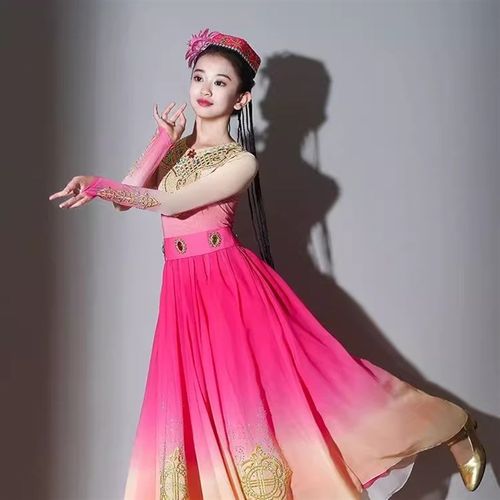 儿童新疆舞蹈演出服维吾族维族服装女童古丽新疆舞维吾尔族舞蹈服 - 图1