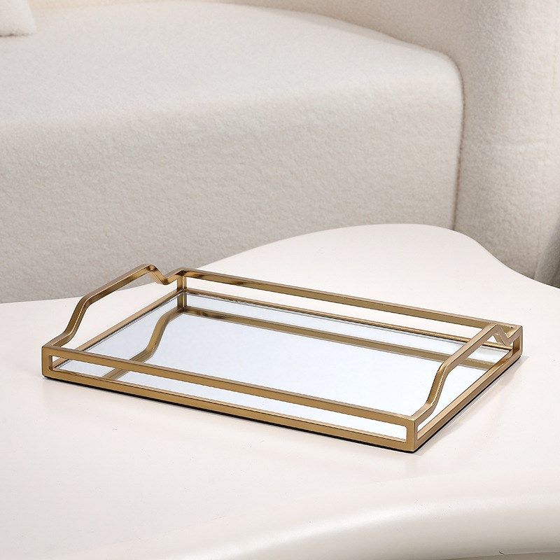 Nordic style light luxury golden mirror glass tray coffee table tea set wine set European modern high-end storage tea tray
