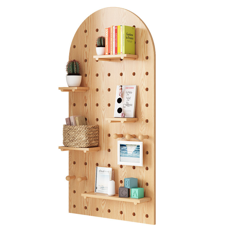 Solid wood hole board custom wall rack decorative partition rack storage rack wooden bookshelf wall partition