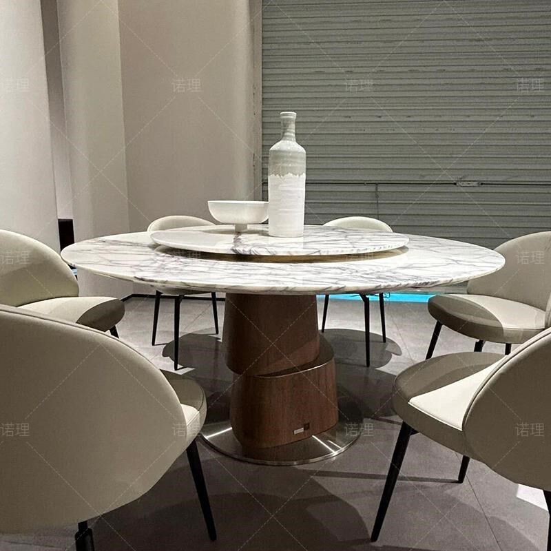 现代简约圆餐桌带转盘天然大理石桌子直发高端别墅圆形饭桌,淘宝优惠券,粉丝福利购,淘宝优惠卷