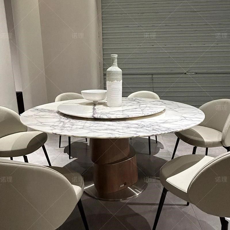 现代简约圆餐桌带转盘天然大理石桌子直发高端别墅圆形饭桌,淘宝优惠券,粉丝福利购,淘宝优惠卷