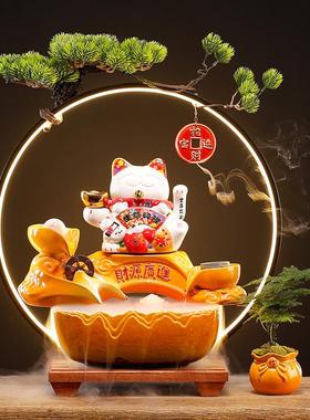 新款猫摆件猫桌面创意办公室招财发财循环水开业流水装饰前台礼品