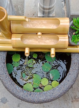 陶瓷竹流水竹筒鱼缸循环过滤器石槽增氧加湿摆Q件竹子竹排新款客