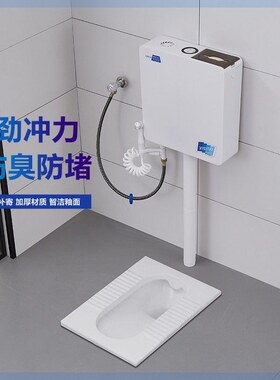 家用蹲便器冲水箱套装蹲坑式卫生间陶瓷蹬便厕所防臭蹲坑大便器