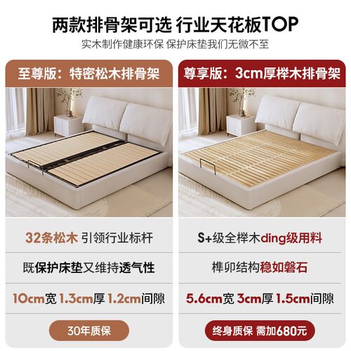 极简布艺床现代简约大象耳朵储物高箱软包床主Q卧双人新婚齐边大 - 图1