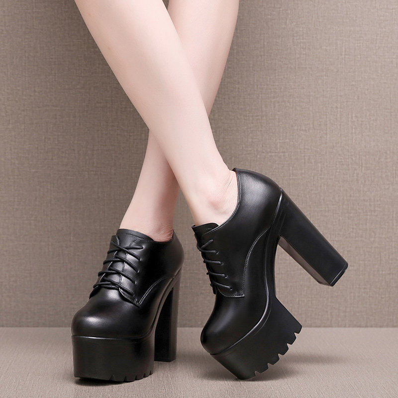 超高跟鞋女粗跟系带四季皮鞋防水台厚底演出鞋不累脚深口加绒单鞋,淘宝优惠券,粉丝福利购,淘宝优惠卷