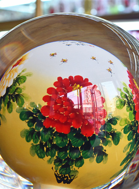 富贵牡丹c内画水晶球玻璃工艺品送商务礼品结婚礼物琉璃装饰品摆