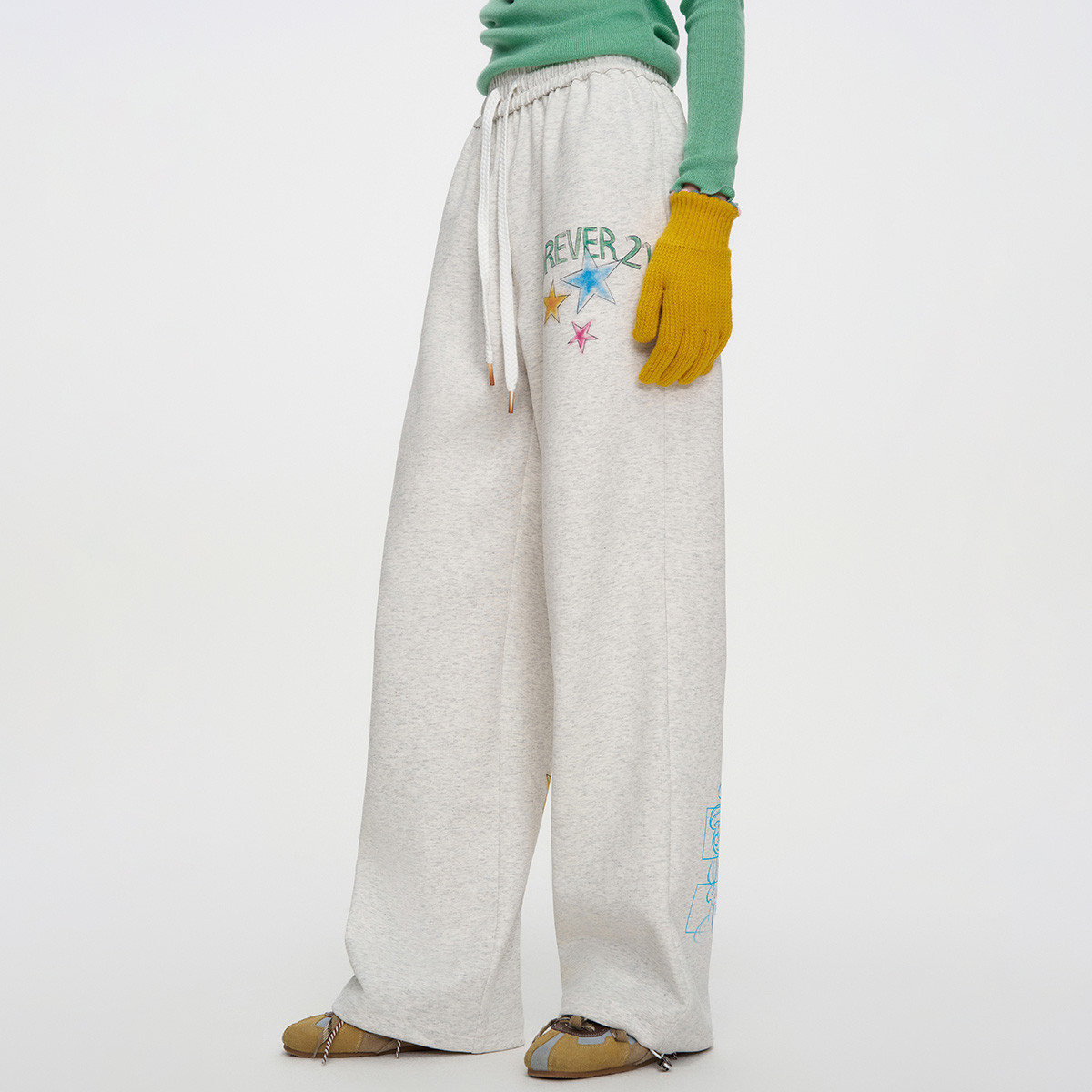 FOREVER 21/永远21美式运动女抽绳长裤子春季星星涂鸦宽松休闲裤 - 图3