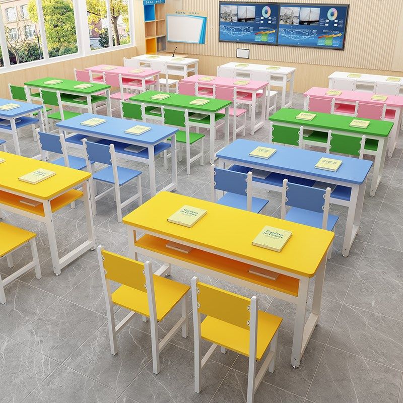 辅导班课桌椅彩色学校培训桌中小学生学习桌托管班双人补习班桌椅,淘宝优惠券,粉丝福利购,淘宝优惠卷