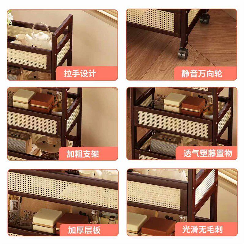 Movable coffee table trolley antique tea set x tea storage rack non-solid wood small tea table side cabinet tea
