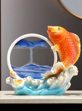 新中式年年有余流沙画沙漏摆件客厅玄关电视柜家居乔迁开业送礼