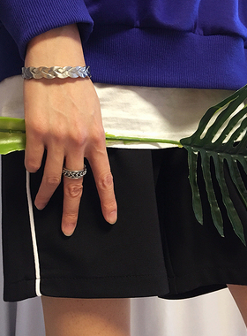 韩风流行气质金属刻印手镯 情侣款潮流配饰手饰复古开口手镯男