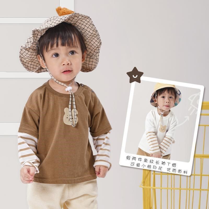 婴儿春季衣服儿童假两件长袖T恤春秋新款男童女童宝宝上衣打底衫,淘宝优惠券,粉丝福利购,淘宝优惠卷
