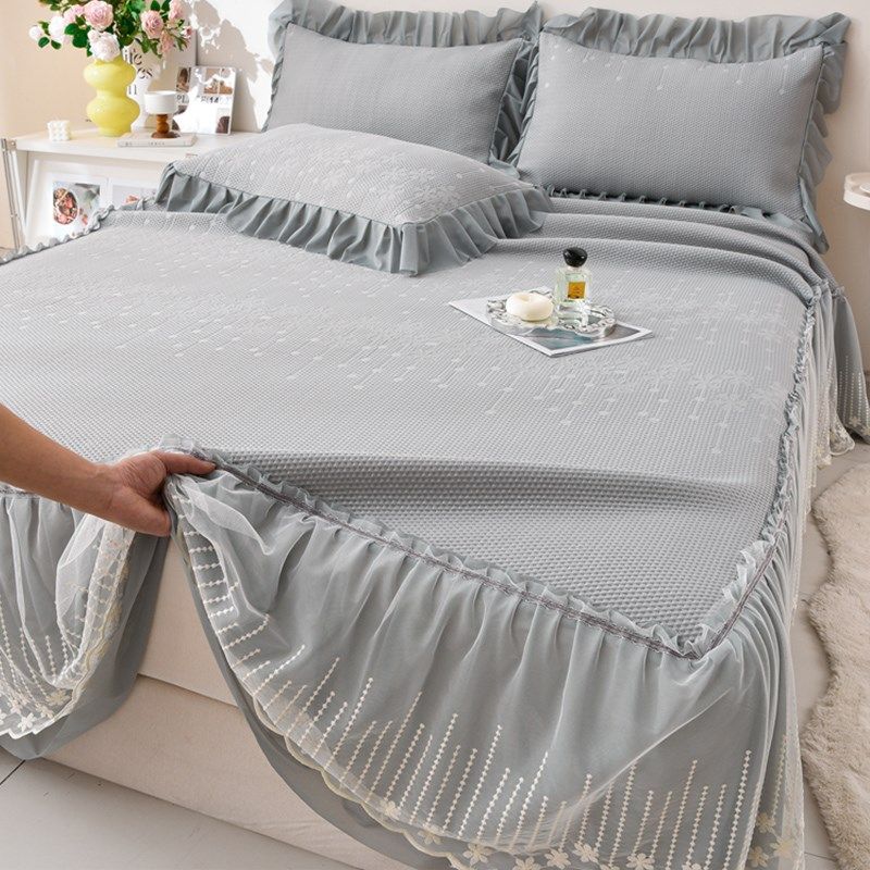 轻奢床裙冰豆豆凉席三件套夏天公主风冰丝凉席空调席软席子可机洗,淘宝优惠券,粉丝福利购,淘宝优惠卷