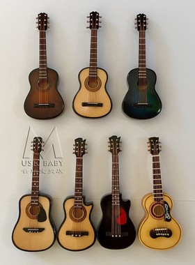 手工迷你电吉g他模型摆件桌面娃娃乐器10cm木质民谣吉他电贝斯模