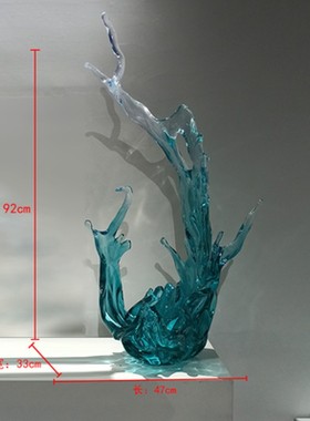 现代酒店大厅工艺浪花摆件透明树脂雕塑别墅样板房V售楼处软装饰