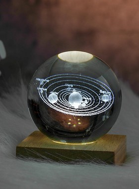 发光水晶球桌面摆件太阳系月球装饰送女生同O学闺蜜圣诞节生日礼