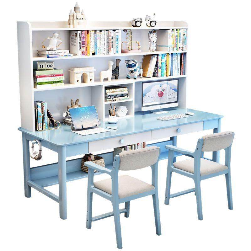 实木双人书桌书架一体电脑办公桌家用卧室儿童学习桌长条桌写字桌,淘宝优惠券,粉丝福利购,淘宝优惠卷