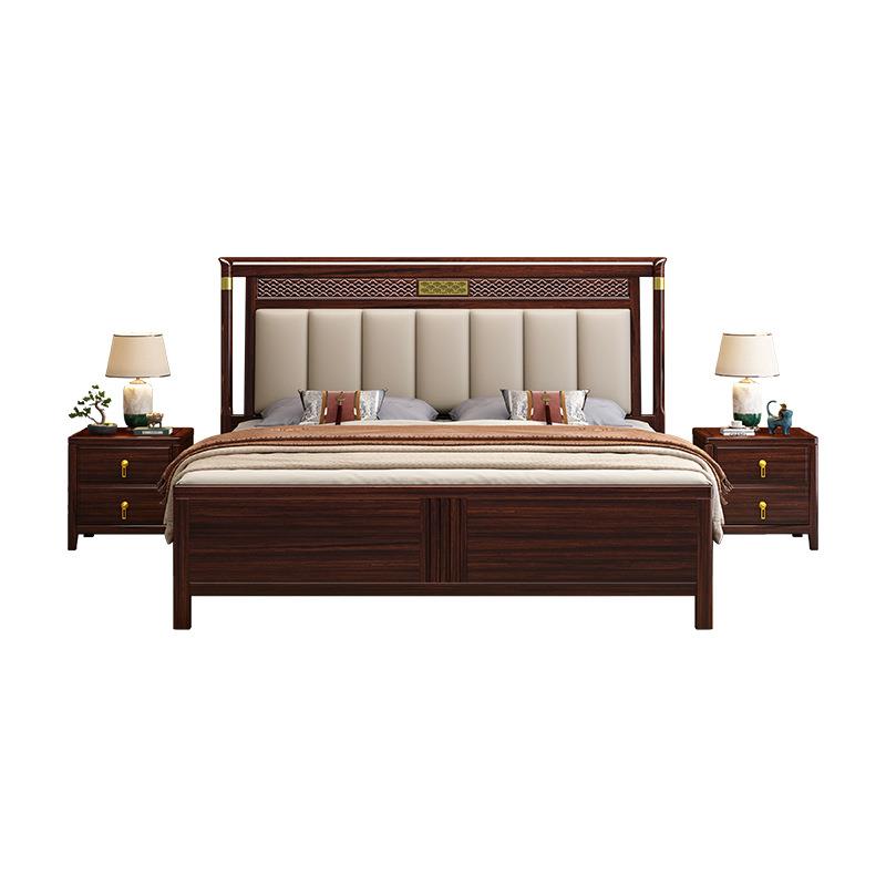 乌金木新中式实木床中小户型现代家用1.5米双人床卧室简约1.8米床 - 图3