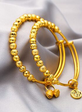 越南沙金手镯手环传承两世欢金转运珠铜网红手链莲蓬吊坠镀  直播