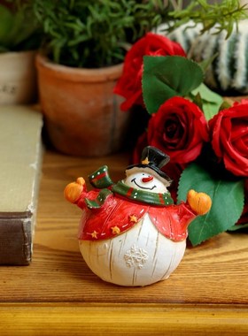 复古彩绘b仿木纹圣诞老人雪人圣诞树公仔节日送礼氛围家居装饰摆