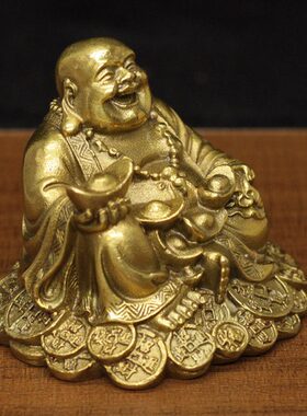 小号弥勒佛招财佛铜钱大肚佛笑佛纯铜桌面摆件佛保平安车载装饰品