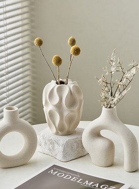 诧寂风素烧磨砂陶瓷花瓶摆件插花仿真花客厅餐厅家居民宿装饰品