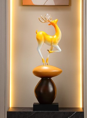 一路有你鹿入户玄关寓意好摆件客厅电视机柜壁龛新中式2025装饰品