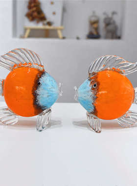 玻璃琉璃亲嘴鱼现代简约家居饰品新房软装客厅电视柜酒柜创意摆件