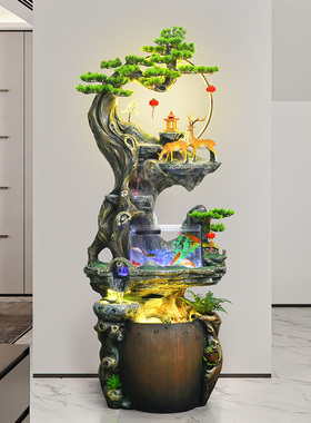 中式流水喷泉室内客厅玄关鱼缸加湿器循环水景观造景落地装饰摆件