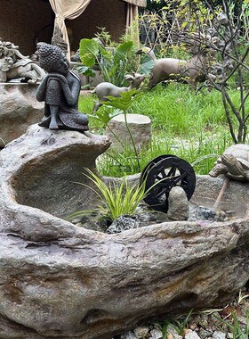 中式复古仿石头循环流水茶桌坐凳生态微景观庭院民宿酒店客厅摆件