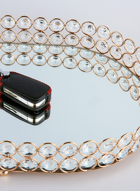 热销电镀铁艺托盘桌面摆件椭圆形果盘收纳盒餐盘蛋糕盘婚庆道具