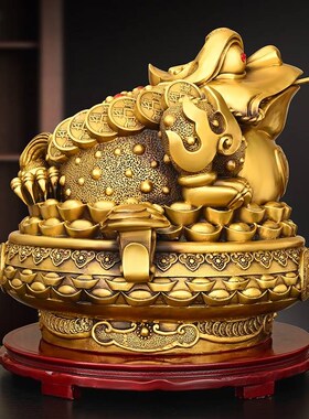 纯铜金蟾摆件家用店铺客厅装饰礼品黄铜聚宝盆金蟾三足蟾七星蟾蜍